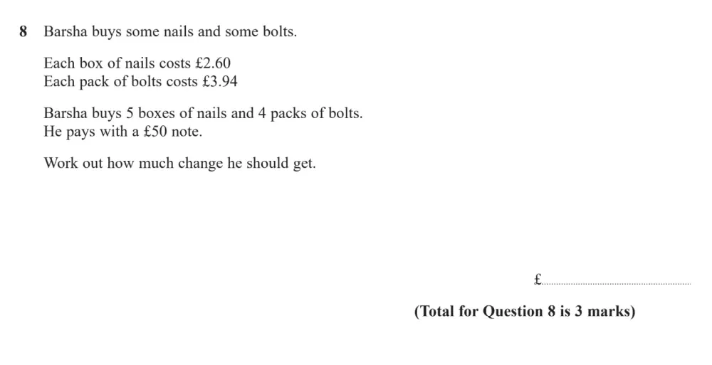 Question 08 - Edexcel IGCSE Maths Past Paper - Foundation Resit Calculator June 2024 - Paper 2