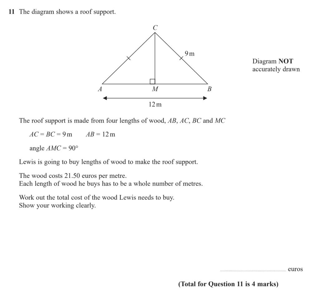 Question 11 - Edexcel IGCSE Maths Past Papers - Higher Calculator June 2024 - Paper 1
