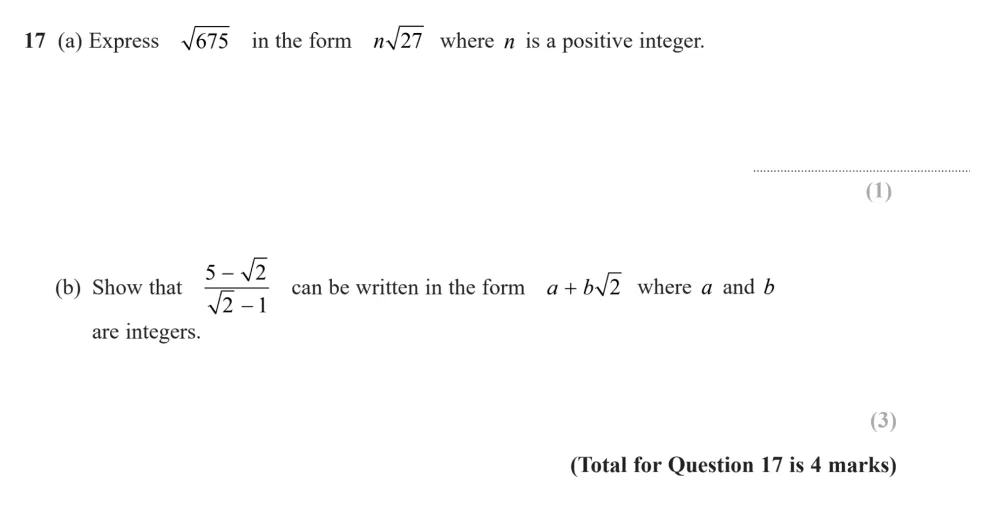 Question 17(a, b) - Edexcel IGCSE Maths Past Paper - Higher Calculator November 2024 - Paper 1