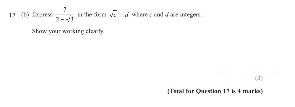 Question 17(b) - Edexcel IGCSE Maths Past Paper - Higher Resit Calculator June 2024 - Paper 1