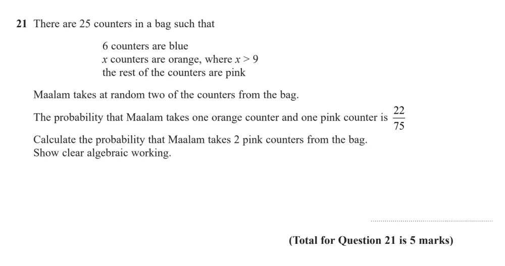 Question 21 - Edexcel IGCSE Maths Past Paper - Higher Resit Calculator June 2024 - Paper 1