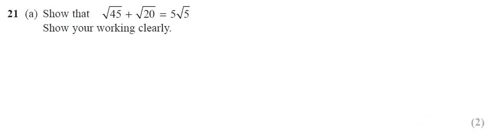 Question 21(a) - Edexcel IGCSE Maths Past Papers - Higher Calculator June 2018 - Paper 2