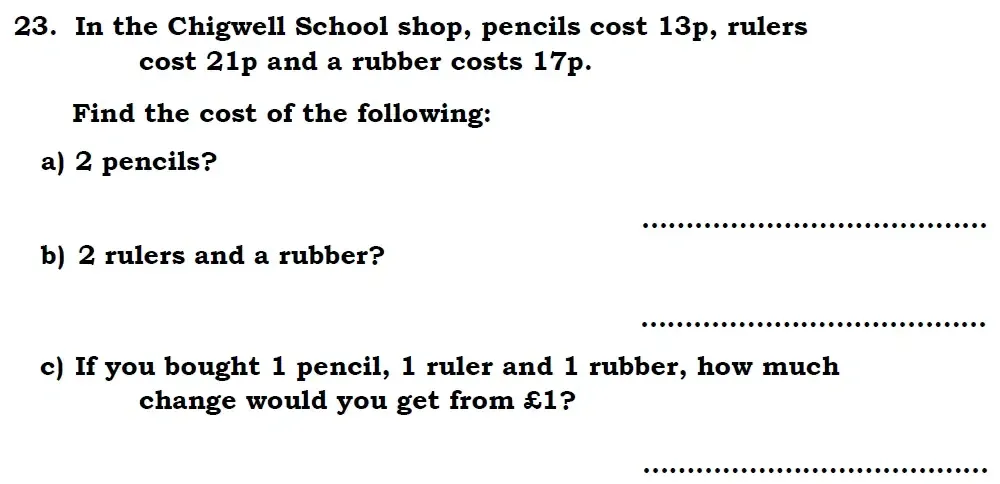 Question 23 - Chigwell School 7 Plus Maths Specimen Paper 2026