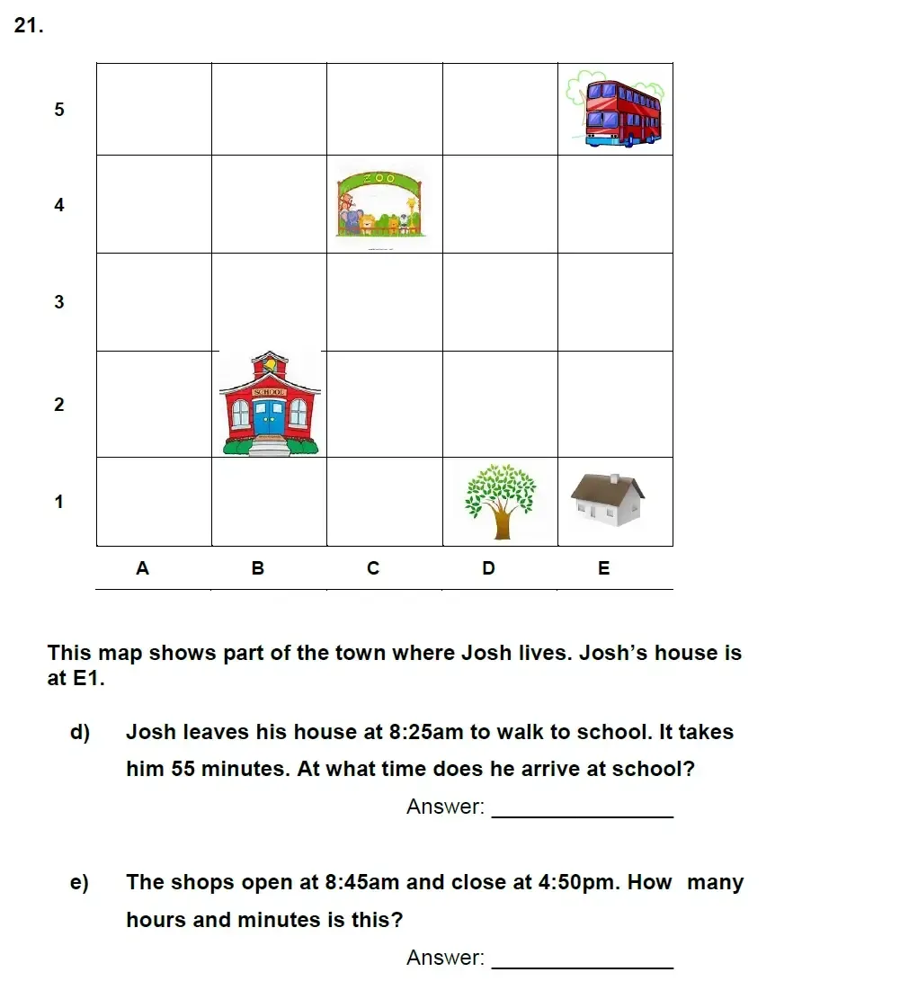 Question 21(d,e) - Latymer Prep 7 Plus Maths 2021 Sample Paper 1