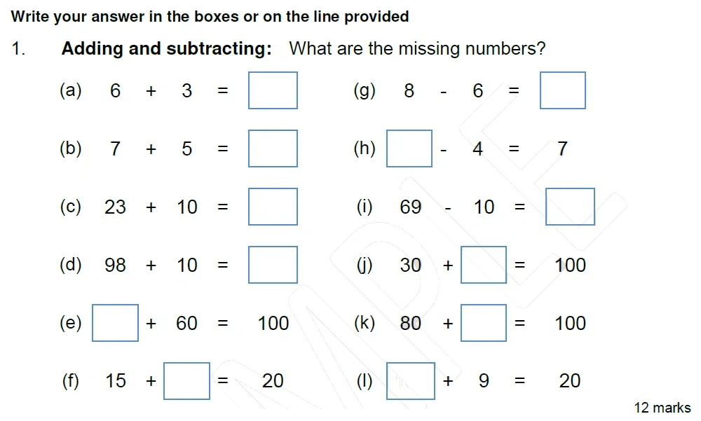 Question 01 - Stephen Perse School 7 Plus Maths 2026 Entrance Paper 1