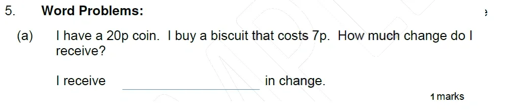 Question 05(a) - Stephen Perse School 7 Plus Maths 2026 Entrance Paper 1