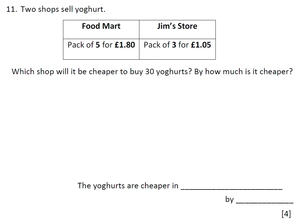 Question 11 - Emanuel School – 10 Plus Maths Entrance Exam Paper 2 - 2026
