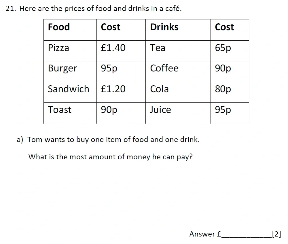 Question 21(a) - Emanuel School – 10 Plus Maths Entrance Exam Paper 2 - 2026