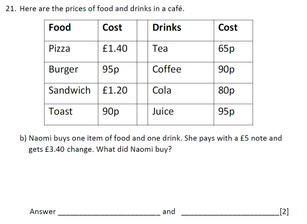 Question 21(b) - Emanuel School – 10 Plus Maths Entrance Exam Paper 2 - 2026