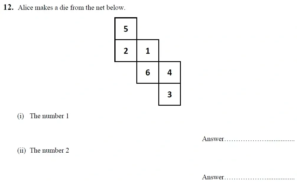 Question 12(i,ii) - King's School Chester - 9 Plus Entrance Exam Maths Paper - 2026