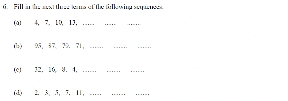 Question Sec A - 06 - Oundle School – 10+ Maths Entrance Exam Paper - 2013
