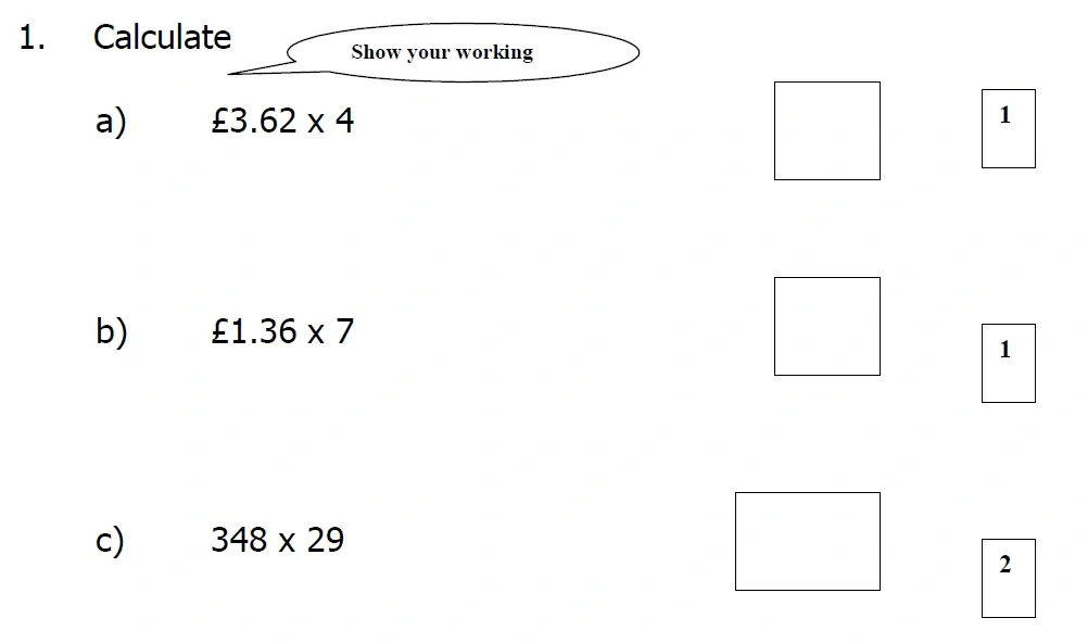 Question 01(a, b, c) - St Mary's School – Yr 6 Maths Sample Test Paper - 2026