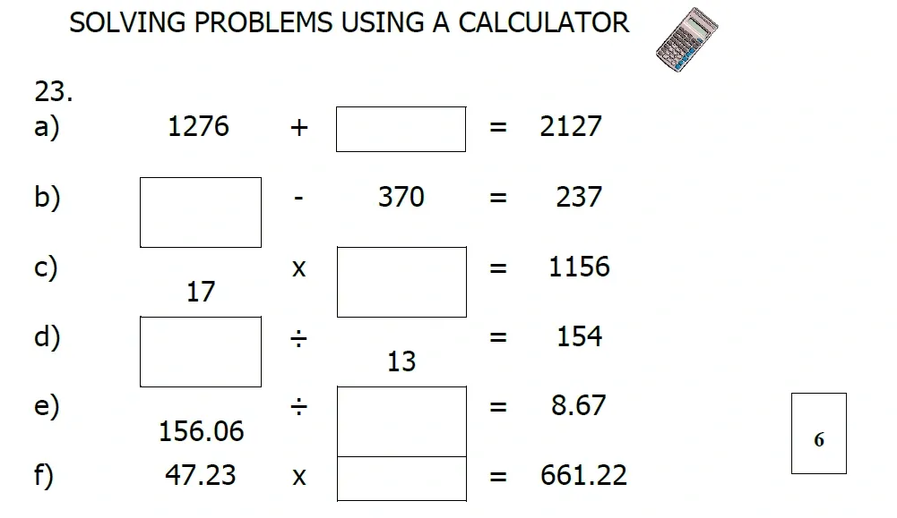 Question 23(a, b, c, d, e, f) - St Mary's School – Yr 6 Maths Sample Test Paper - 2026