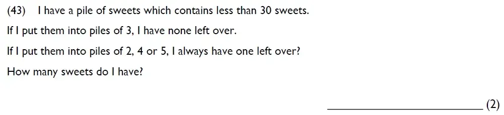 Question 43 - Westminster Cathedral Choir School – 8 Plus Maths Specimen Paper 1 - 2026
