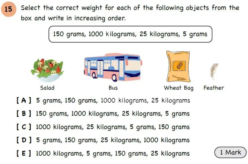 Question 15 - Year 3 - Length, Mass, Capacity - Assessment 3