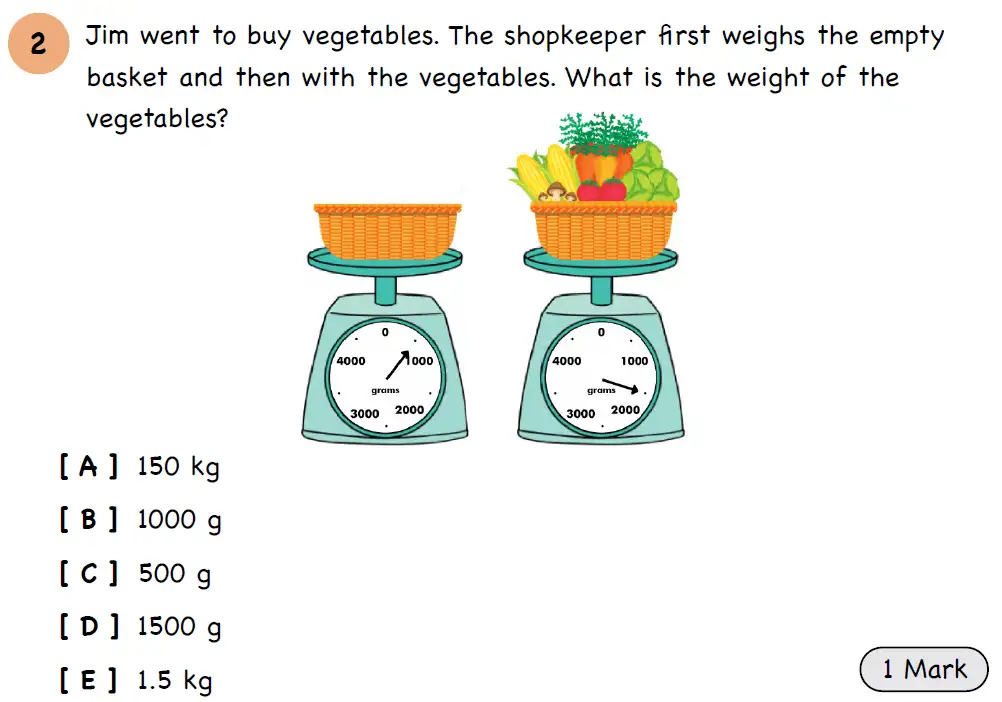 Question 2 - Year 3 - Length, Mass, Capacity - Assessment 3
