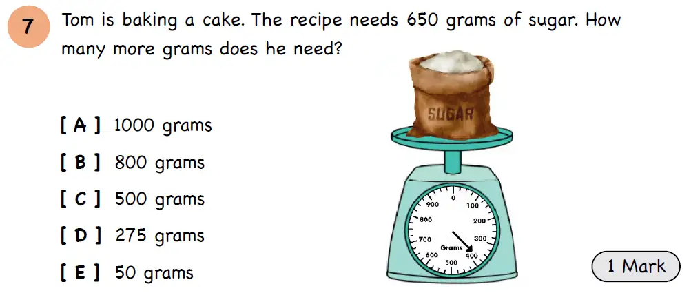 Question 7 - Year 3 - Length, Mass, Capacity - Assessment 3