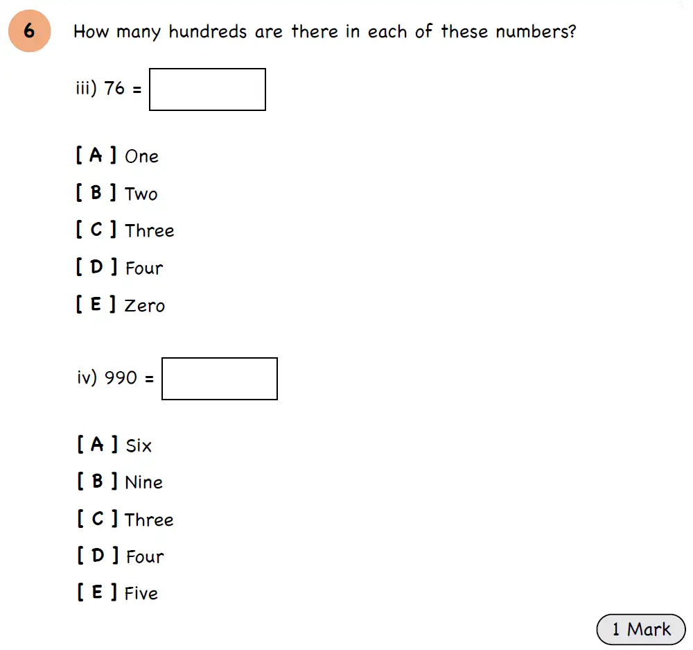 Question 8 - Year 3 - Numbers and Place Value - Assessment 3