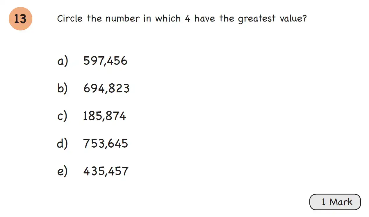 Question 13 - Year 4 – Number and Place Value – Assessment 1