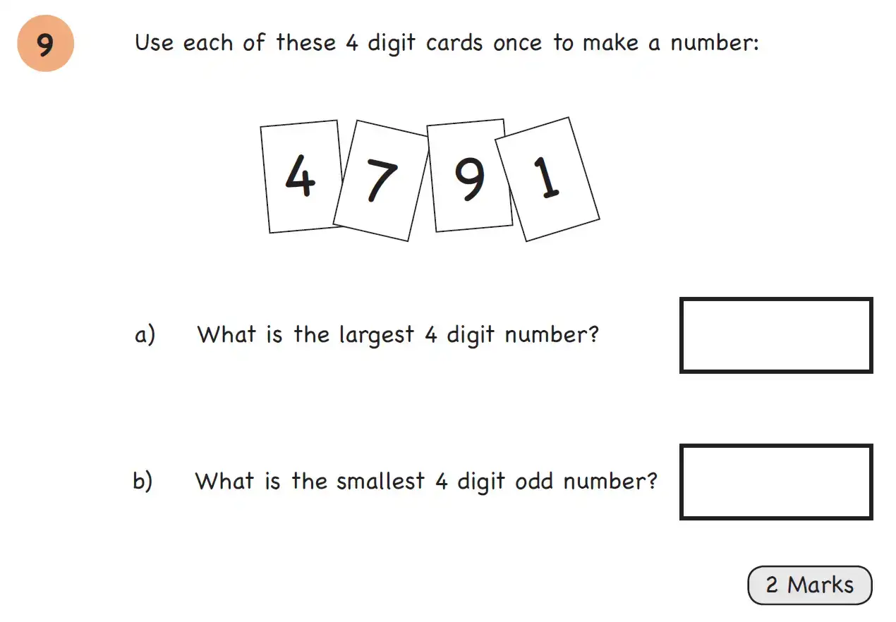 Question 9 - Year 4 – Number and Place Value – Assessment 1