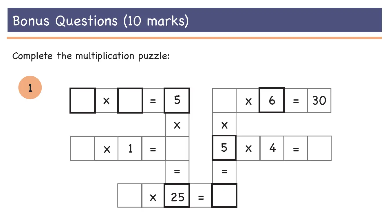 Question 4 - Year 4 – Times Tables – Test 1