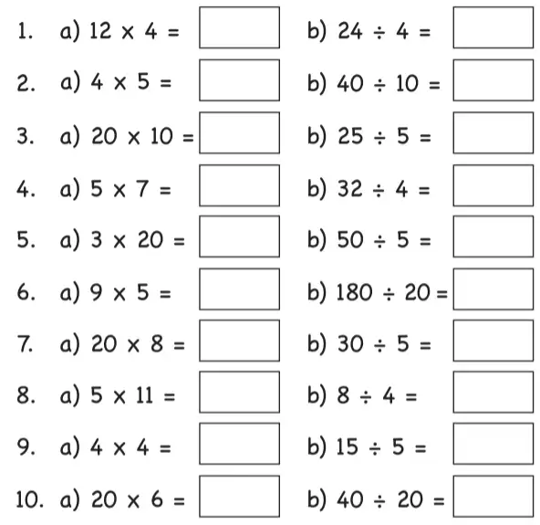 Question 02 - Year 5 - Times Tables - Test 1