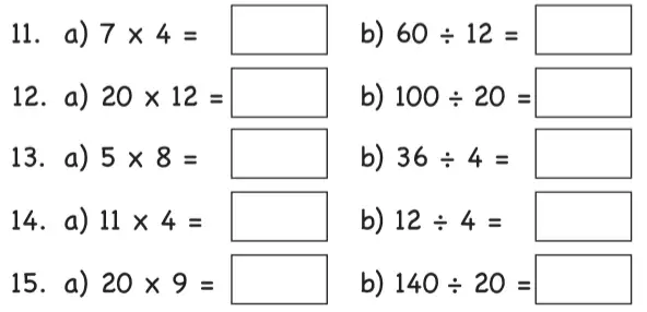 Question 03 - Year 5 - Times Tables - Test 1